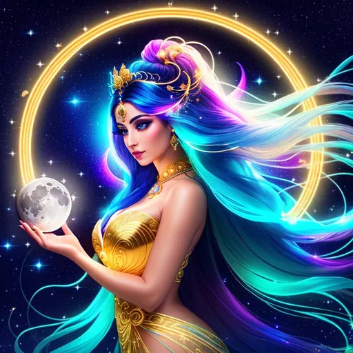 A beautiful moon goddess, large nose, ((intricate lo... | OpenArt