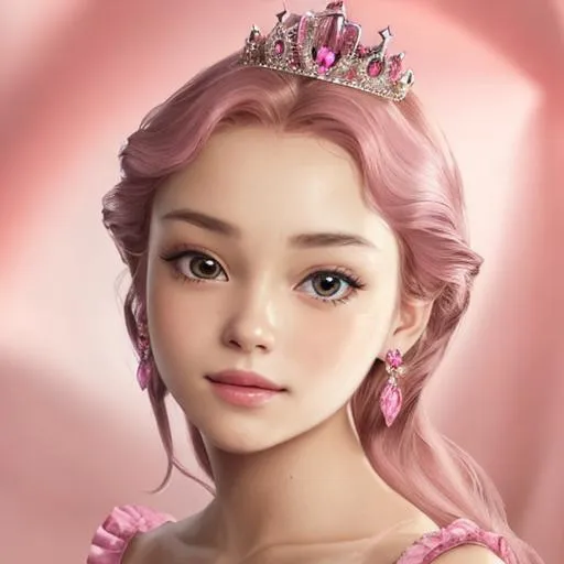 Prompt:  princess wearing pink, facial closeup