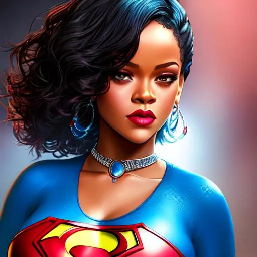 Prompt: Rihanna as a superhero, pregnant , Hyper realistic, detailed face 