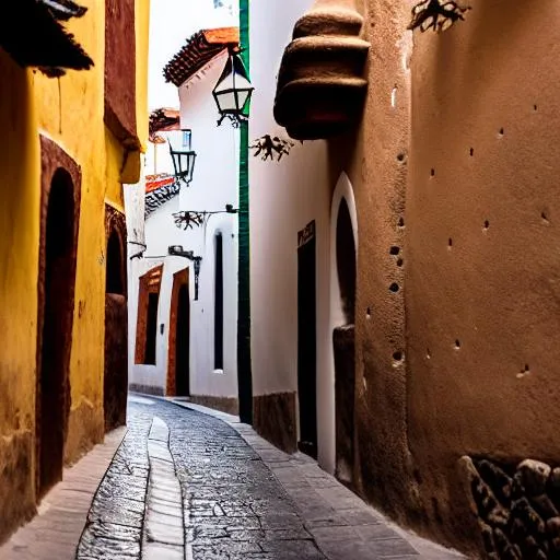 Prompt: Medieval Aztec city streets.