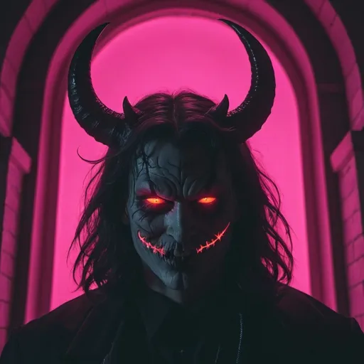 Prompt: demon, hell, demonic, gothic, vaporwave, retro, neon, aesthetic, liminal, high quality, high definition, beautiful, dramatic lighting