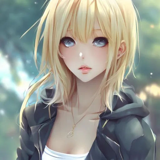 Prompt: Gorgeous woman, beautiful, semi realistic anime style, short blond