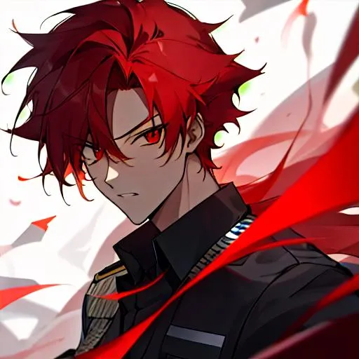 Prompt: Zerif 1male as a police officer (Red side-swept hair covering his right eye)UHD, 8K, Highly detailed, insane detail, best quality, high quality, wearing a police uniform, anime style