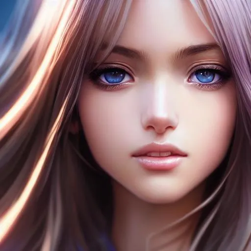 Prompt: Closeup face portrait of a Silvana, smooth soft skin, big dreamy eyes, beautiful intricate colored hair, symmetrical, anime wide eyes, soft lighting, detailed face, by makoto shinkai, stanley artgerm lau, wlop, rossdraws, concept art, digital painting, looking into camera
