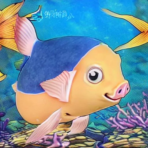 Prompt: fish mixed with giney pig anime