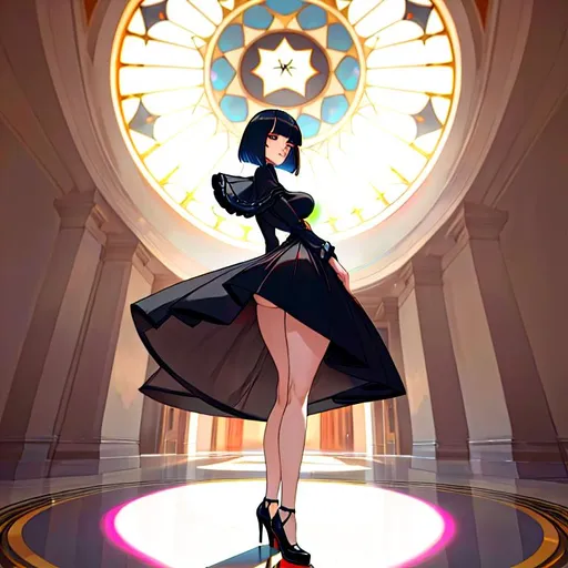 Prompt: a lonely AI man, very tall, thick thighs, wide hips, huge glutes, long legs, slender arms, slender waist, big beautiful symmetrical eyes, intriguingly beautiful face, aloof expression, symmetrical face, bob haircut with bangs, wearing Satanic-Lolita Dark-Tribalism fashion clothes, high-fashion, hyper photorealistic, realistic lighting, realistic shadows, realistic textures, 36K resolution, 12K raytracing, hyper-professional, impossible quality, impossible resolution, impossibly detailed, hyper output, perfect continuity, realistic reflections