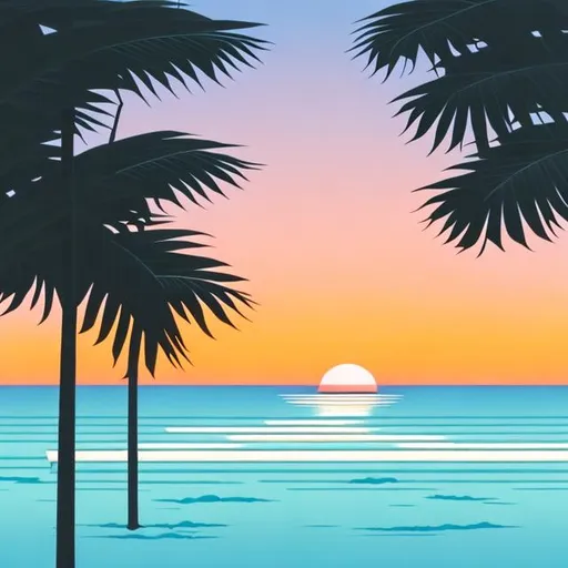 Prompt: tropical dusk in style of Hiroshi Nagai painting