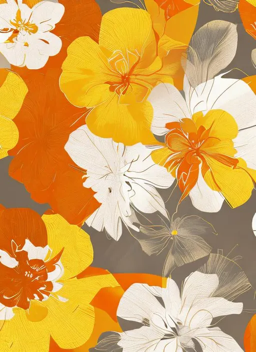 Prompt: Floral, digital art, orange, yellow, white, pattern