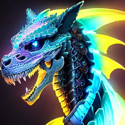 Watercolor portrait of a roaring neon skeleton drago... | OpenArt