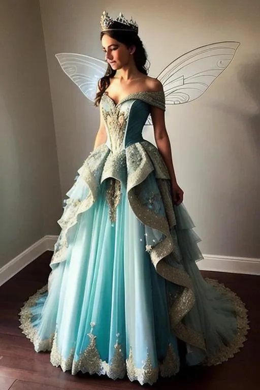 Prompt: A sculptural fairy tale dress for a beautiful princess. lots of layers, and intricate details  By Greg Rutkowski, carol bak, catrin welz-stein, artgerm, Anna dittmann.  Backlit 