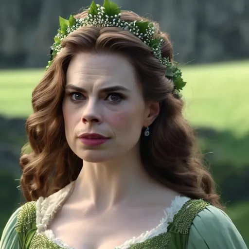 Prompt: May Queen Titania Hayley Atwell gorgeous green goddess