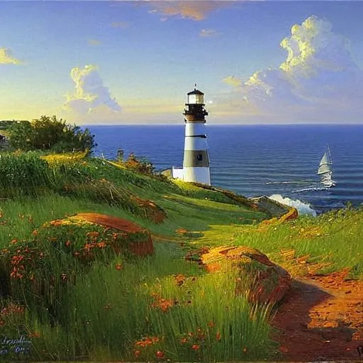 Prompt: Jupiter light house, landscape,  artwork by Peder Mork Monsted