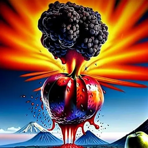 Prompt: Fruit exploding out of a volcano