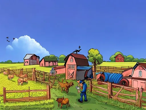 Prompt: cartoon with farm