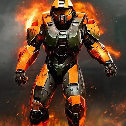 Prompt: halo spartan juggernaut in fire