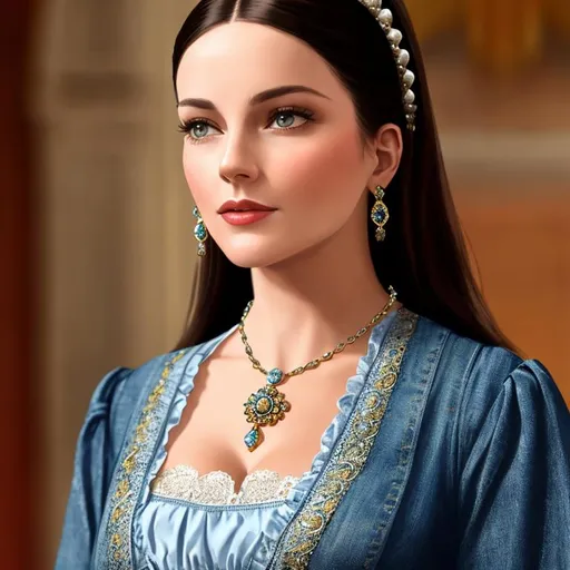 Prompt: Anne Boleyn in 21st century clothes,  jeans and t-shirt, closeup