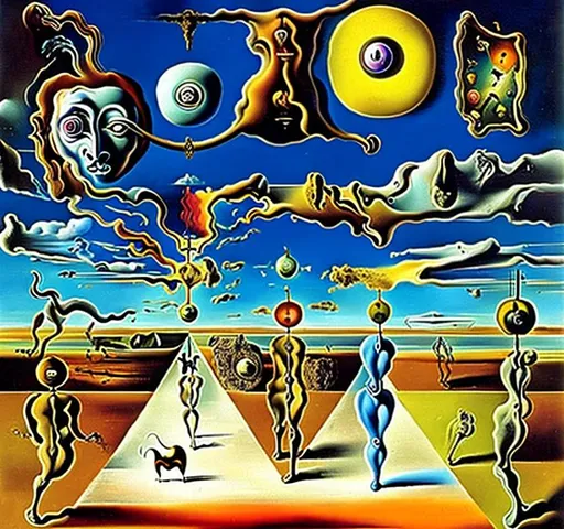 Salvador Dali type painting with hidden messages in...