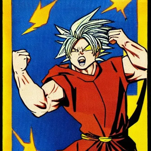 Prompt: Super Sayian in Soviet propaganda.