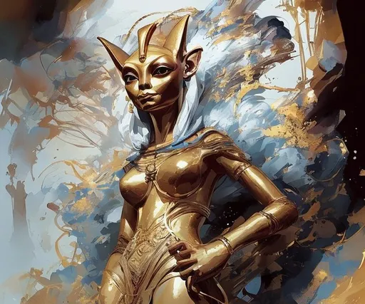 Prompt: beautiful golden sphynx, style of Jesper Ejsing 