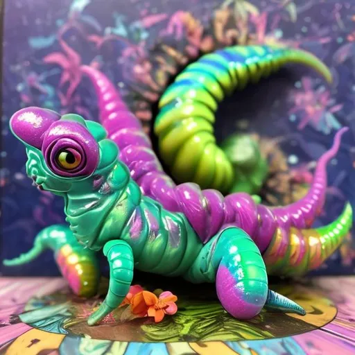 Prompt: Lisa frank style hornworm diorama