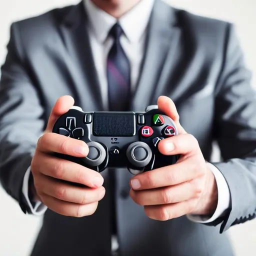 Prompt: business man holding a video game controller 