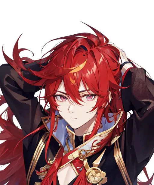 Prompt: Zerif 1male (Red side-swept hair covering his right eye)