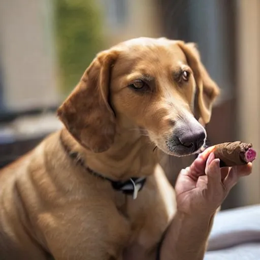 Prompt: dog smoking a cigar