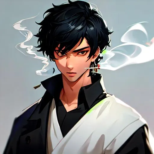 Prompt:  (male, short black hair) Smoking, thug, 8k, UHD, Highly detailed