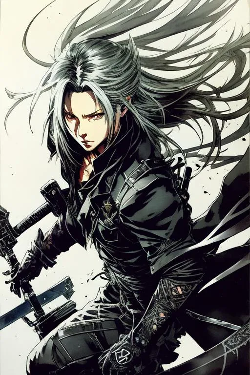 Prompt: (((Yoji Shinkawa))), sticker of ultra detailed portrait of Sephiroth high quality cell shaded illustration in post apocalyptic style by Yoji Shinkawa, ((full body)), dynamic pose, perfect anatomy, centered, freedom, soul, approach to perfection, cell shading, 4k , cinematic dramatic atmosphere, watercolor painting, global illumination, detailed and intricate environment, artstation, concept art, fluid and sharp focus, volumetric lighting, cinematic lighting, Art by Yoji Shinkawa,