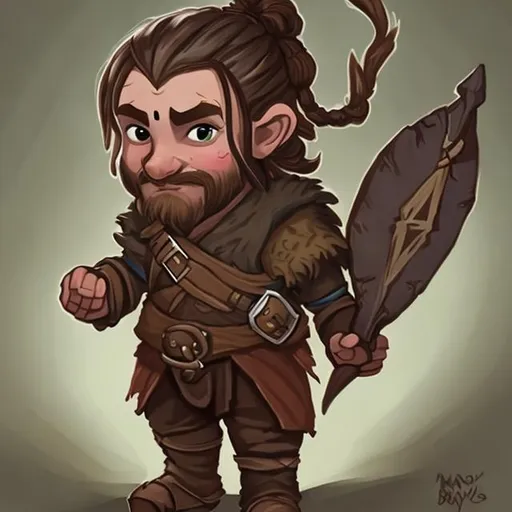 Prompt: A halfling rogue. With man bun, beard, and brown hair, with a nose ring.