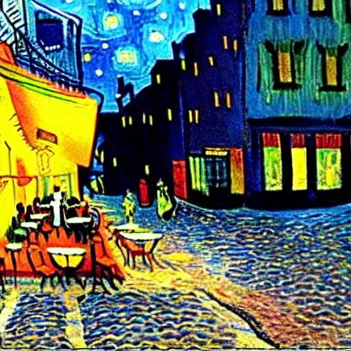 Vincent van Gogh - Cafe Terrace at Night - Dripping Watercolor Remake Art  Version by Vincent van Gogh