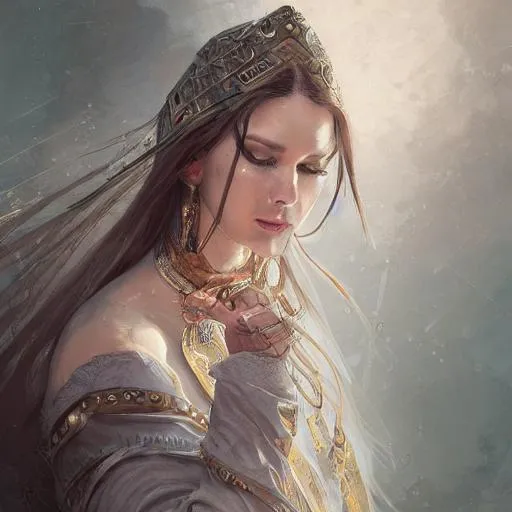 Prompt: east - european priestess, portrait, highly detailed, full body, digital painting, trending on artstation, concept art, sharp focus, illustration, art by artgerm and greg rutkowski and magali villeneuve