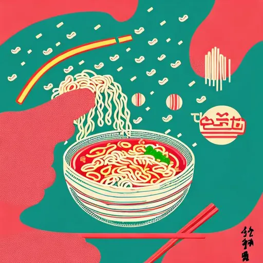 Prompt: Ramen noodles in Japanese style graphics design minimal cute colorful tasteful delicious for poster
