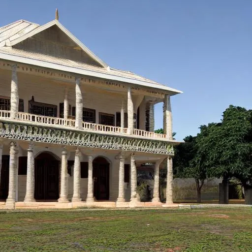 Prompt: antebellum inspired Congolese architecture with precolonial congolese art inspiration and Congolese minerals, volumetric natural light, ultra realistic, vray,  hd
