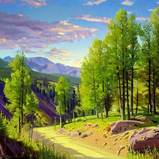 Prompt: Create a painting of a Colorado landscape using mostly purple colors in the style of Peder Mork Monsted.