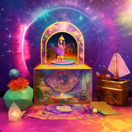 Prompt: Fortune teller diorama in the style of Lisa frank