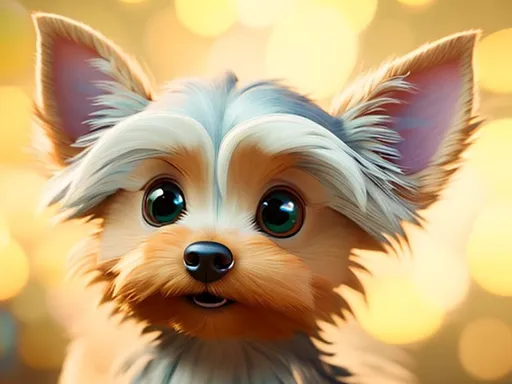 Prompt: Disney Pixar, exquisite new character, cute Yorkie with up to the floor long sleek hair,  long hair on the head to,highly detailed, intricate details, maximum cuteness, lovely, adorable, beautiful, flawless, masterpiece, soft dramatic moody lighting, radiant love aura, ultra high quality octane render, hypermaximalist