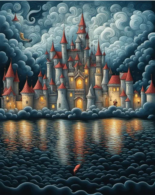 Prompt: a funny crooked sparkling castle. By Dr Seuss, Tim Burton, Jacek yerka, Catherine Abel, Megan Duncanson,  Joe Fenton. Very detailed, intricate. High quality