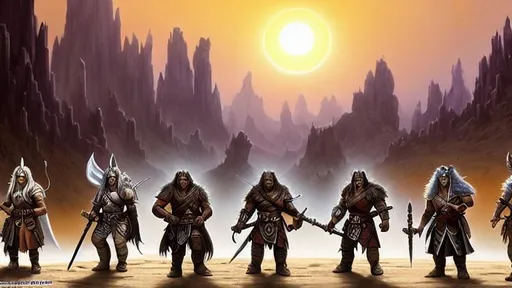 Prompt: Group of Orcs going to war, Desert landscape, Tribe of the Black Suns, Pathfinder, Insanely Detailed, Hyper Detailed, Intricately detailed, Dungeons & Dragons, Fantasy, Wicked Blades, Angry, Tribal