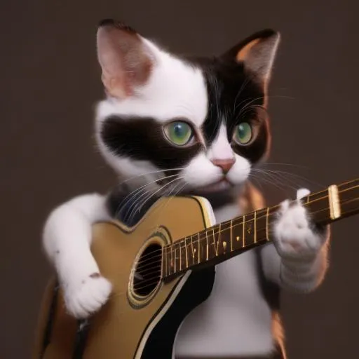 Prompt: a calico cat playing a guitar