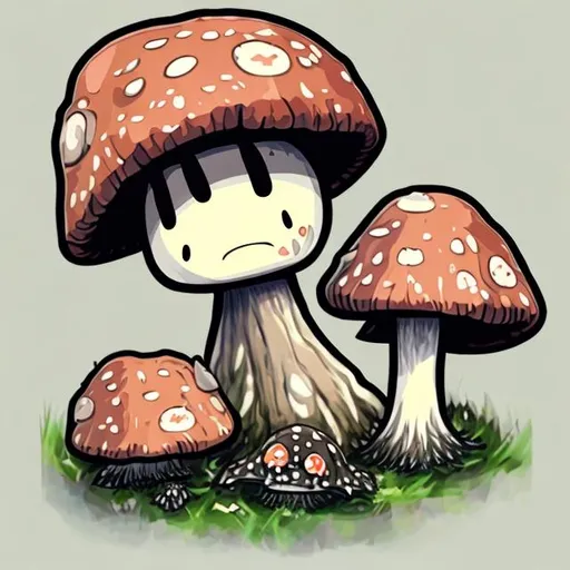 Prompt: Chibi style mushroom monster with face