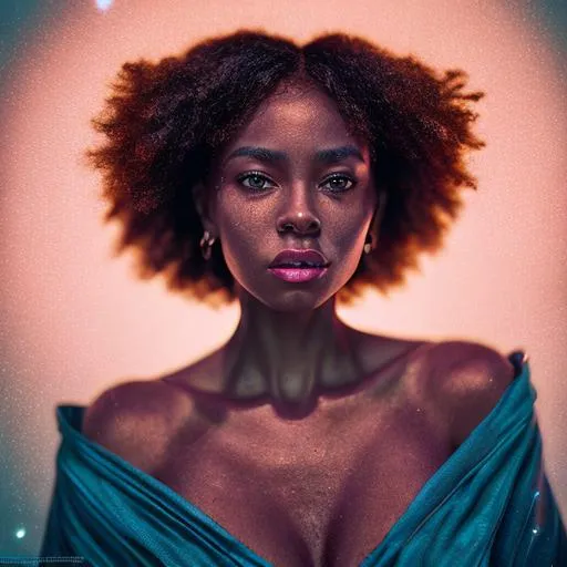 Prompt: A half body photograph of African American women wearing wizard robes looking at the viewer, fantasy, medieval, vivid colors, elegant, concept art, sharp focus, beautiful face, digital art, Hyper-realistic, 4K, Unreal Engine, Highly Detailed, HD, Dramatic Lighting by Brom, trending on Artstation