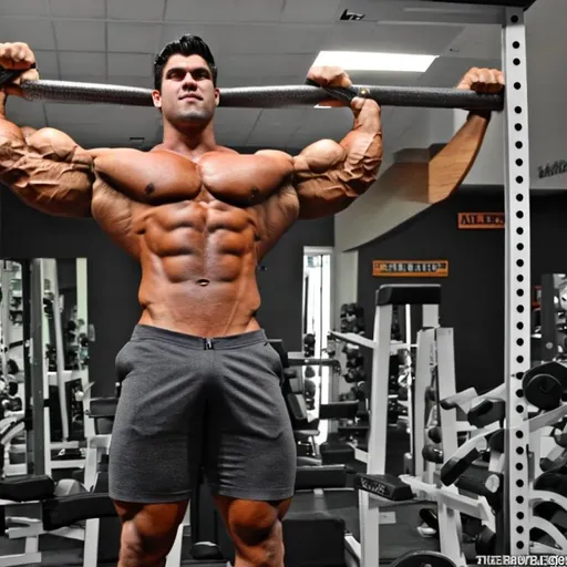 Prompt: Muscular tall giant hung flexing hyper muscular tall bodybuilder 