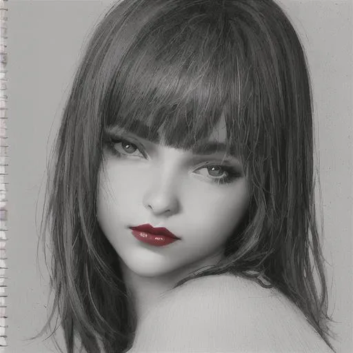 Prompt: Girl face,red lips,realistic,Pensil sketch,black and white,dry hairs