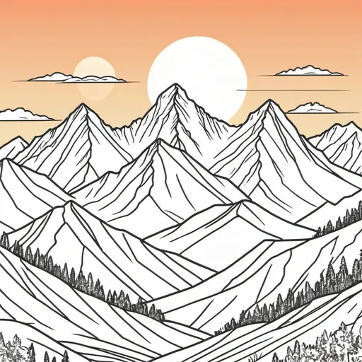 Prompt: line art peaks sunset mountains  