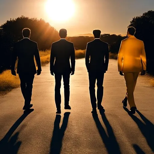 3 men walk into the sun
