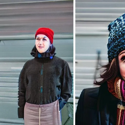 Prompt: A woman wearing a kabbutz and a man wearing a toque 