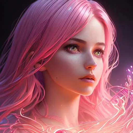 Prompt: incredibly detailed, glowing Luminous magical currents unusual magic elements, cinematic digital art, cinematic lighting, Gorgeous hyper-detailed, smooth and clear intricate details, inspired by Greg Rutkowski, photorealism, hyperdetailed, #Prisi# young woman with pink hair hyperrealism 12k resolution complementary colors wide-angle lens sunny