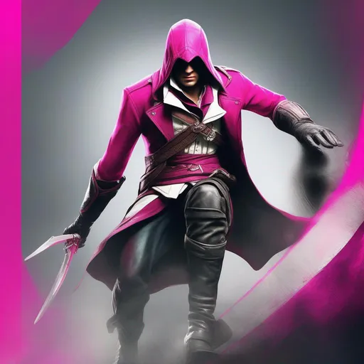 Prompt:  A Assassin From Assassin's Creed Using A Magenta Suit And A Black Glove