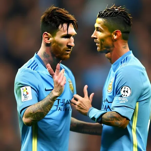 Prompt: Lionel Messi and Cristiano Ronaldo at man city